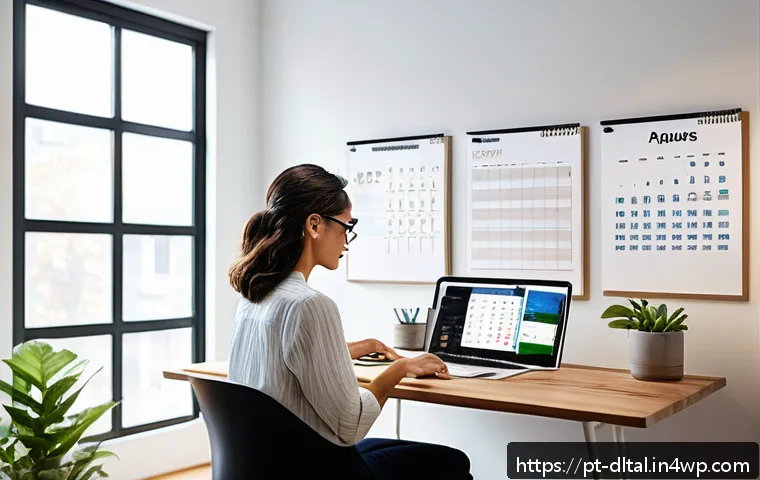생산성 도구의 선택과 활용에 대한 실무 팁 - A modern home office setting with a young professional woman sitting at a sleek desk, surrounded by ...