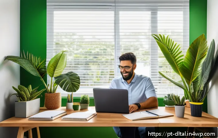 디지털 도구의 활용으로 업무 스트레스 감소 - A modern home office scene showing a Brazilian professional using a laptop and smartphone simultaneo...